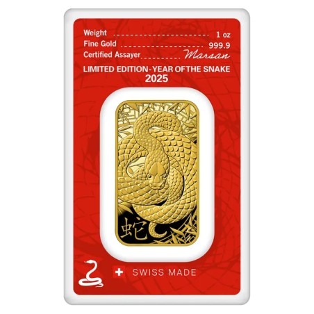 1 oz Lingot d'Or | Argor-Heraeus | Année du Serpent | 2025