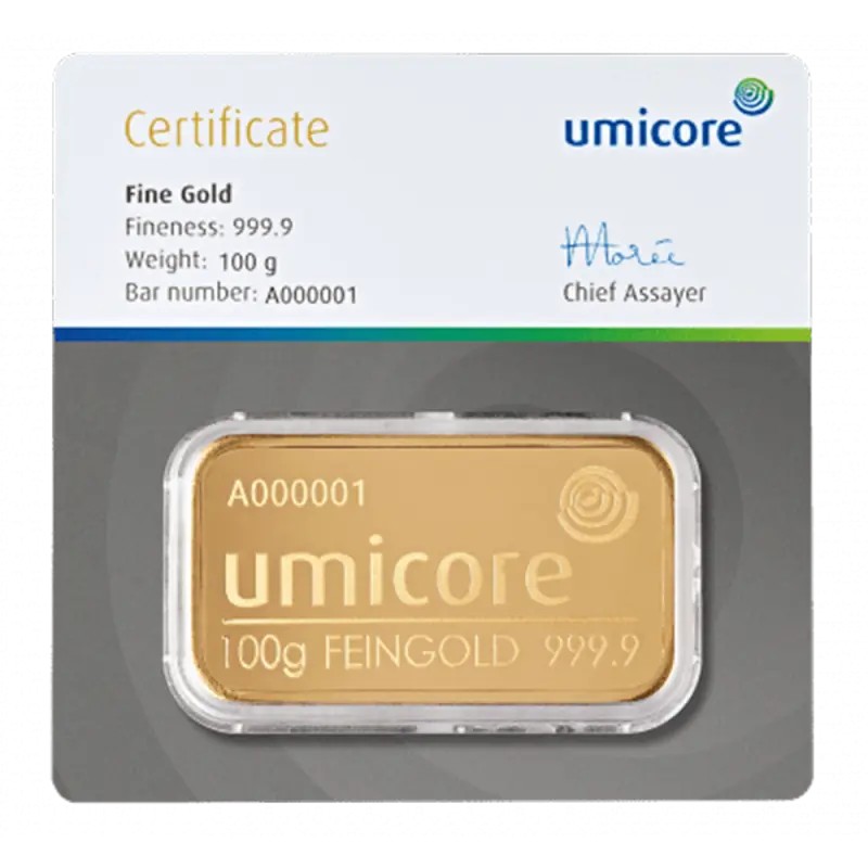 100g Lingot d'Or | Umicore | Frappé 100g Lingot d'Or | Umicore | Frappé