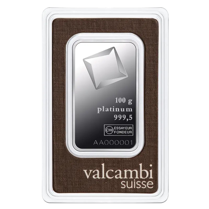 100g Lingot de Platine | Valcambi 100g Lingot de Platine | Valcambi
