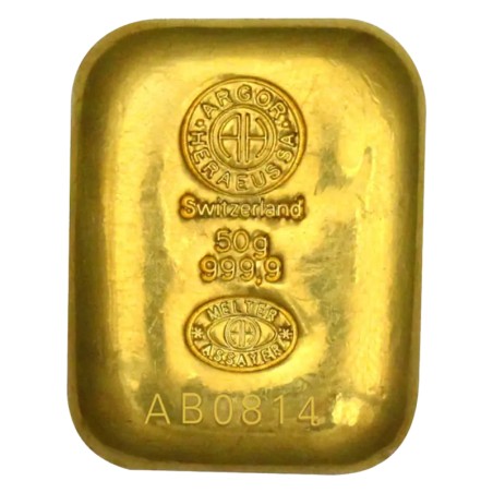 50g Lingot d'Or | Argor-Heraeus | Coulé